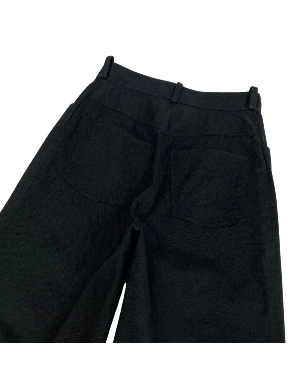 Chanel CC Logo Embroidery Black Denim Pants 36